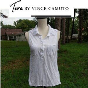Two By Vince Camuto White Collar Pocket Tank M